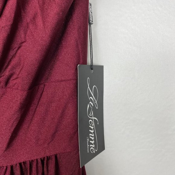 La Femme 28547 Plunge Neck A-Line Gown Sleeveless Slit Maxi Dress Dark Red 12 - Picture 9 of 10